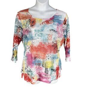 Ali Miles Womens XL Multicolor Abstract Mesh Layered Tunic Top Textured Artsy